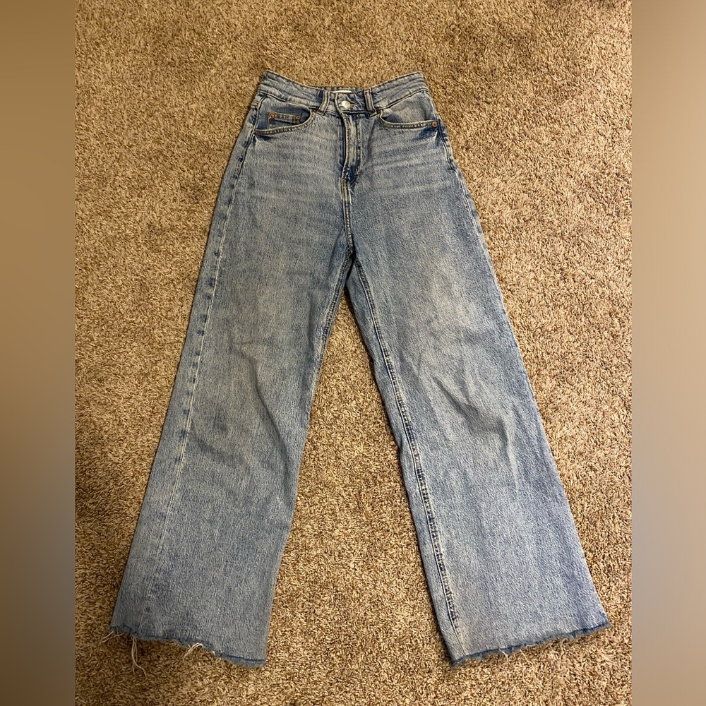Light denim wide leg high waisted jeans h&m